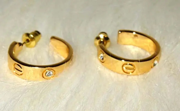 Gold Plated Hoop Earrings with Diamond Accents