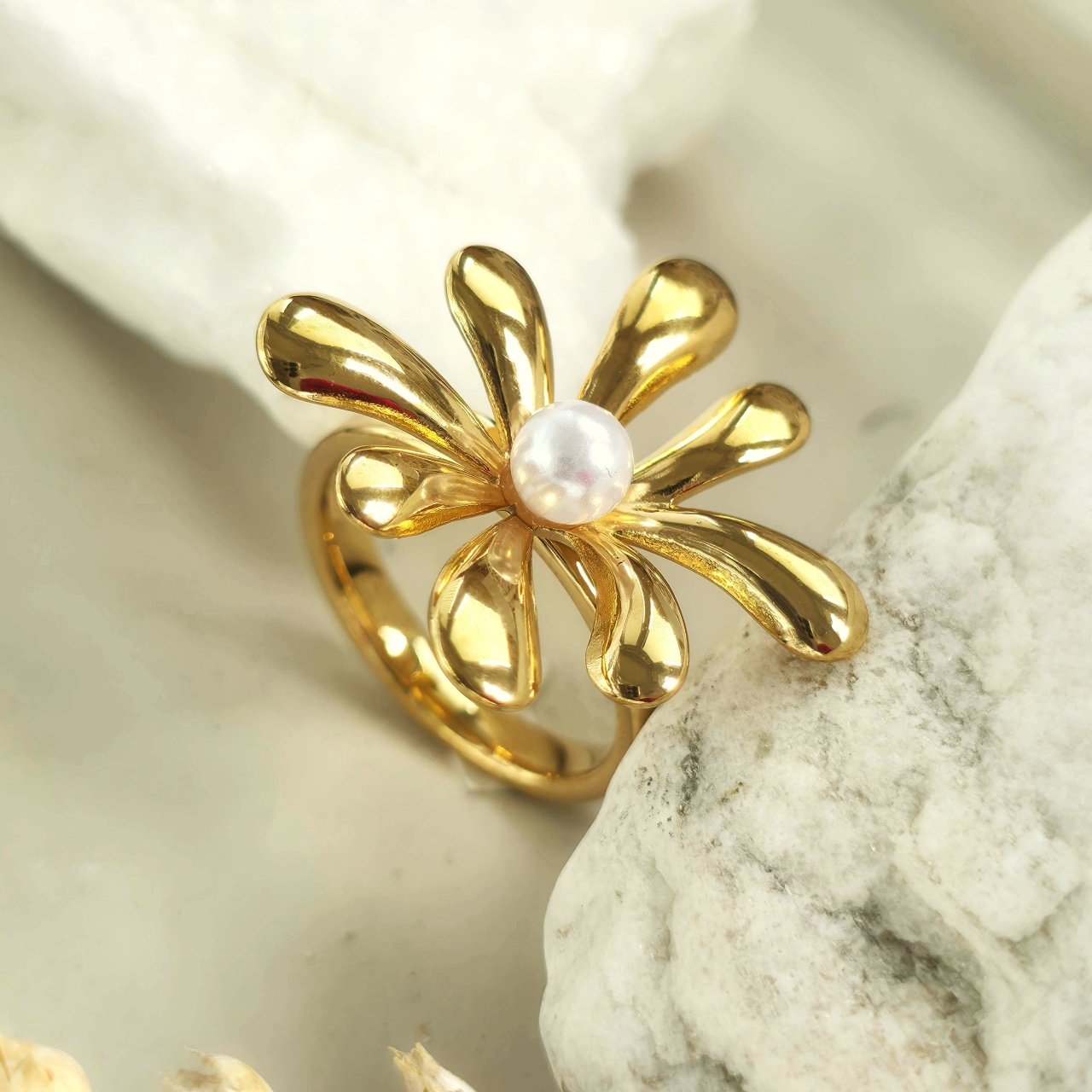 Elegant White Pearl Adjustable Square Ring
