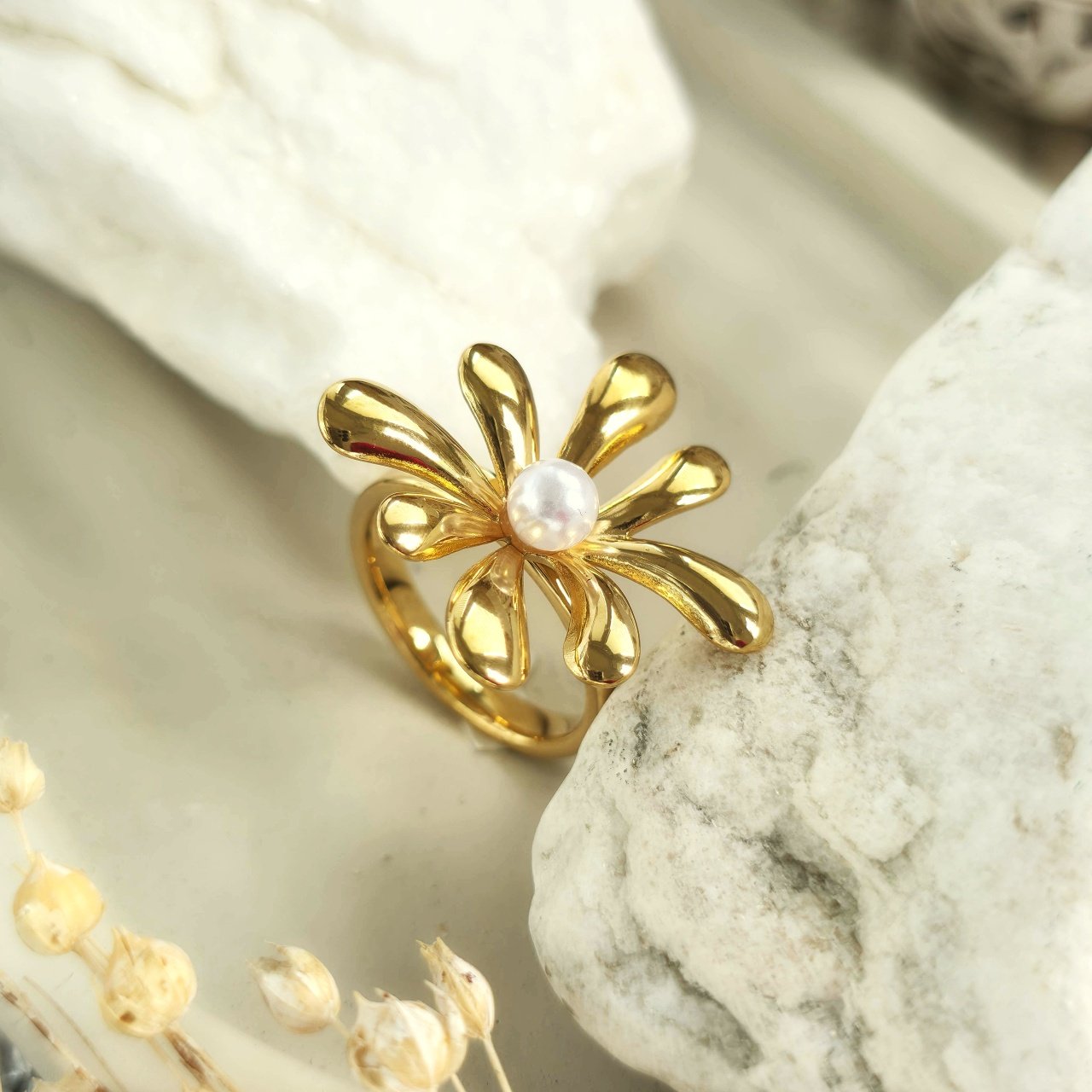 Elegant White Pearl Adjustable Square Ring