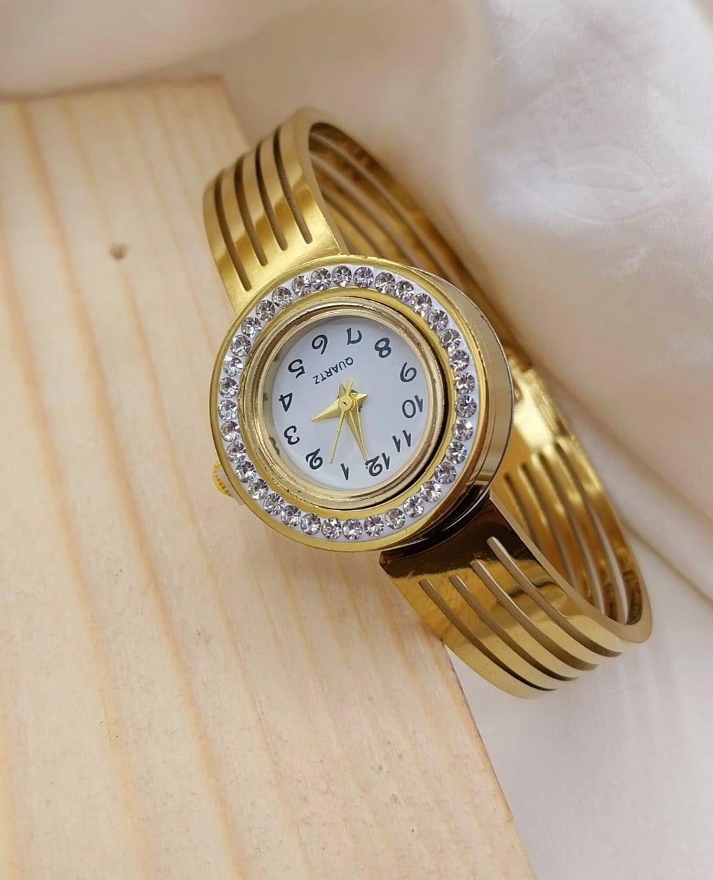 Radiant Gold-Plated Wristwatch with Heart Motif & Crystal Accents