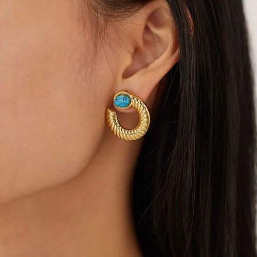 Zarqa | Gold-Plated Hoops with Turquoise Charm