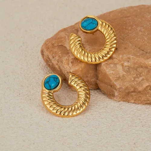 Zarqa | Gold-Plated Hoops with Turquoise Charm