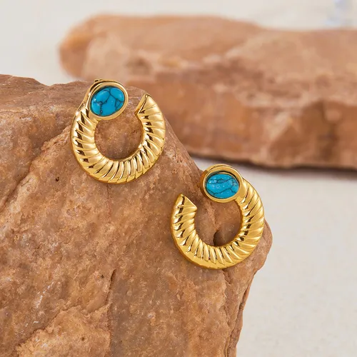 Zarqa | Gold-Plated Hoops with Turquoise Charm