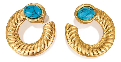 Zarqa | Gold-Plated Hoops with Turquoise Charm