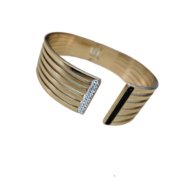 Noir & Glint Cuff – Dual-Accent Grooved Bracelet