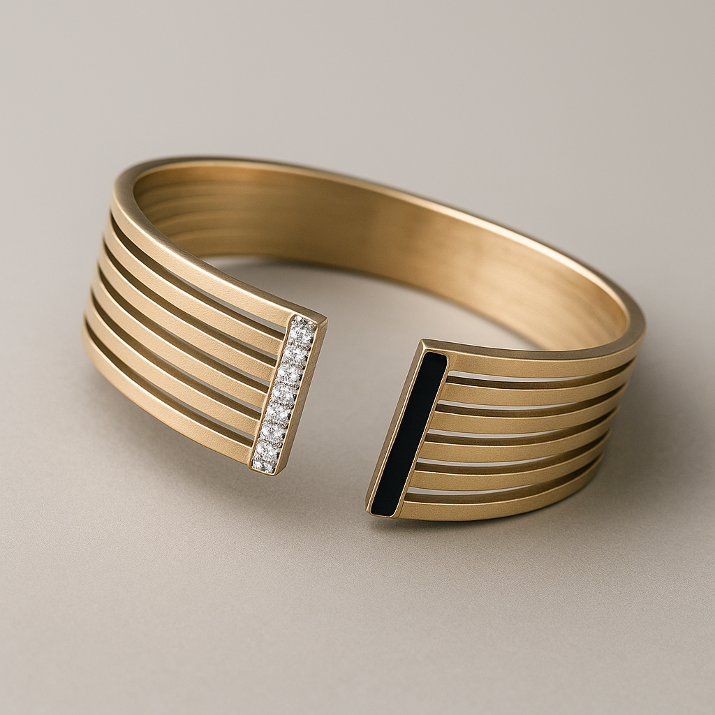 Noir & Glint Cuff – Dual-Accent Grooved Bracelet