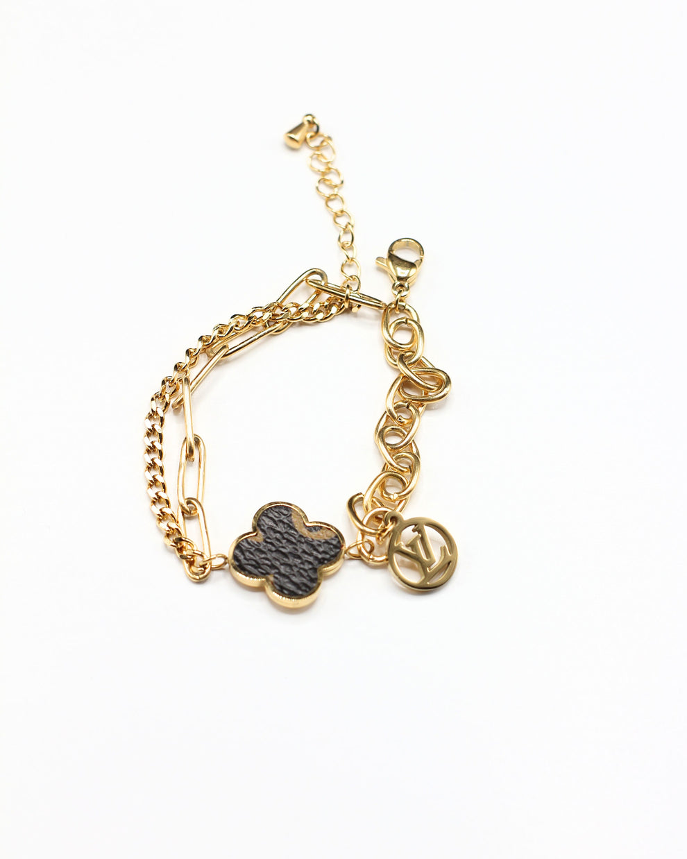 Gold-Tone Chain Link Bracelet with Clover Charm