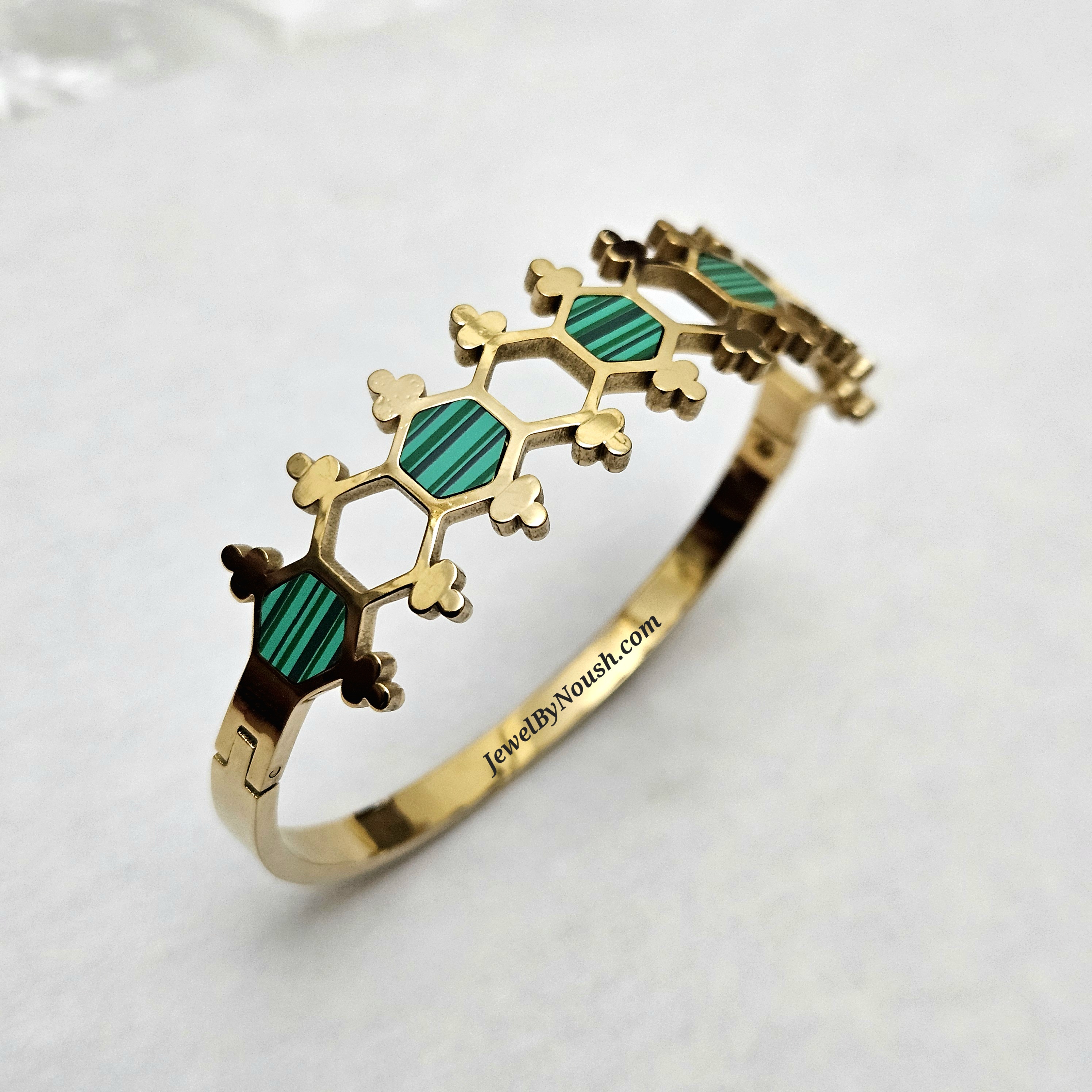 Zehra | Clover Hexa Bangle with Emerald Enamel Accents