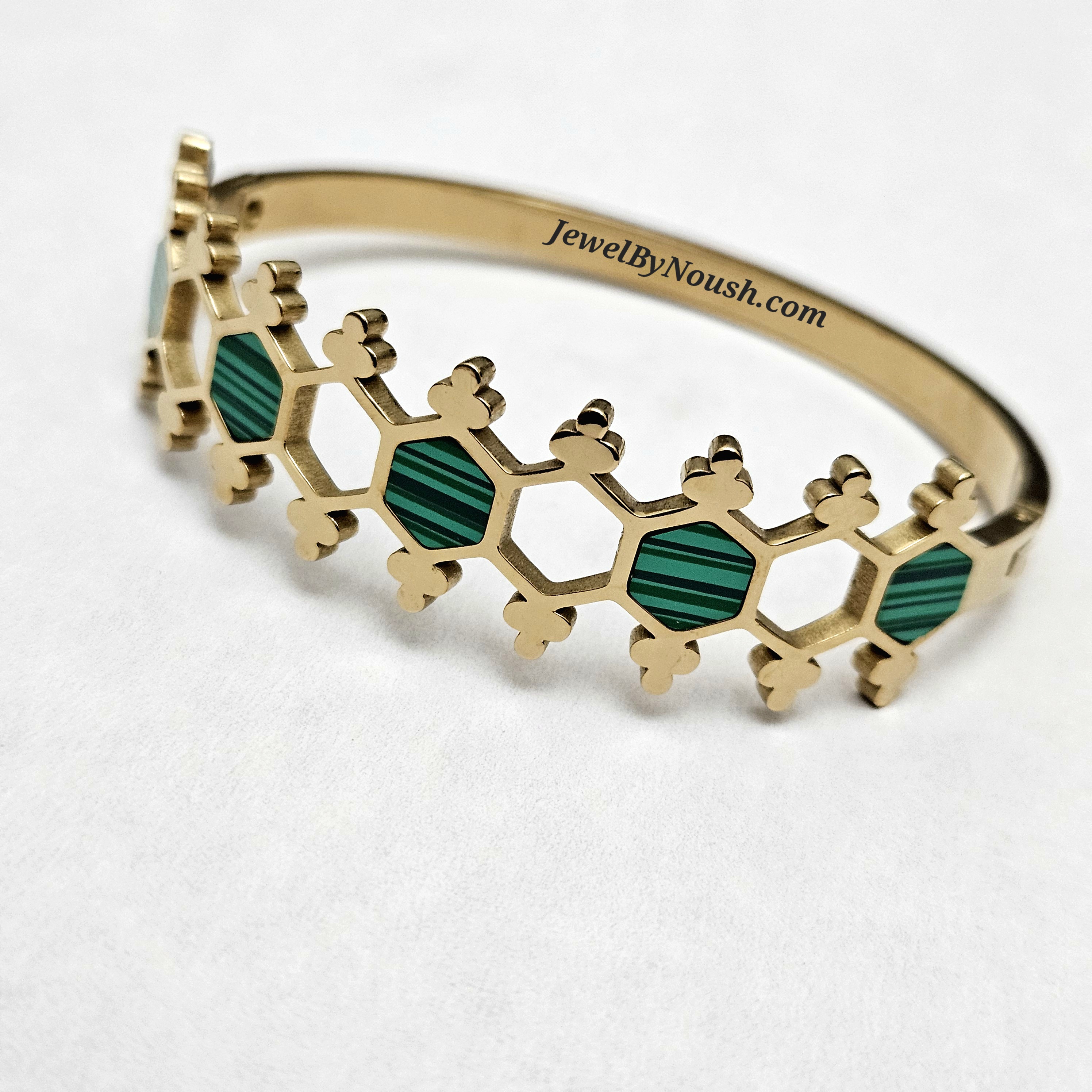 Zehra | Clover Hexa Bangle with Emerald Enamel Accents