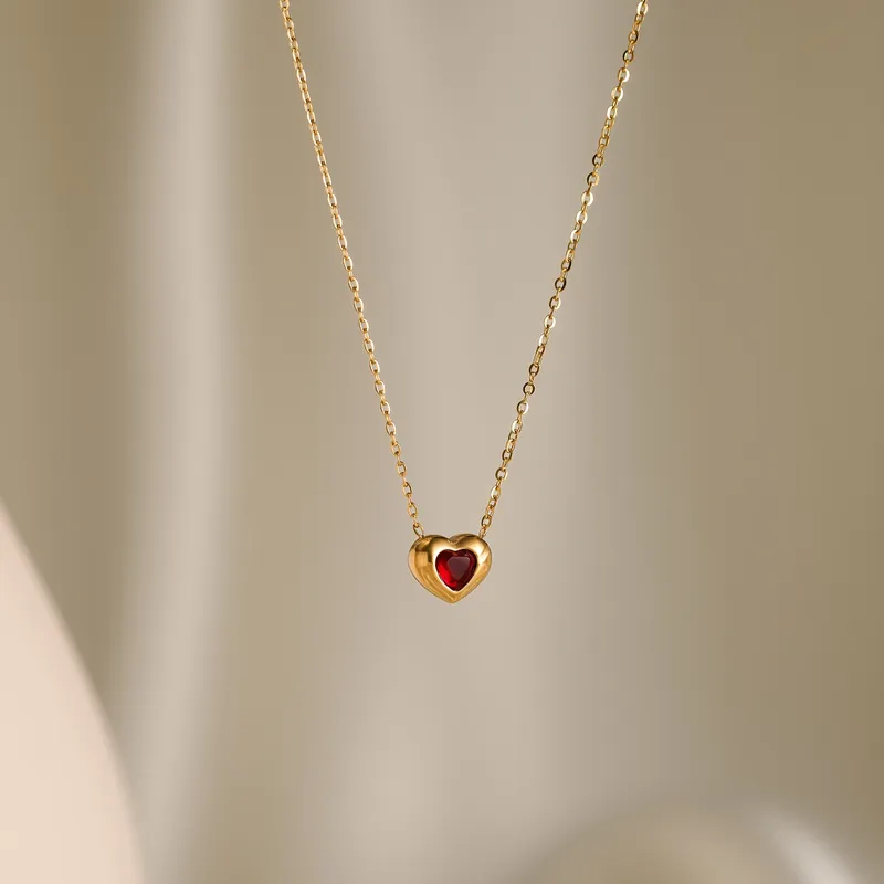 “Heartlight” Gemstone Pendant Necklace – Gold Finish