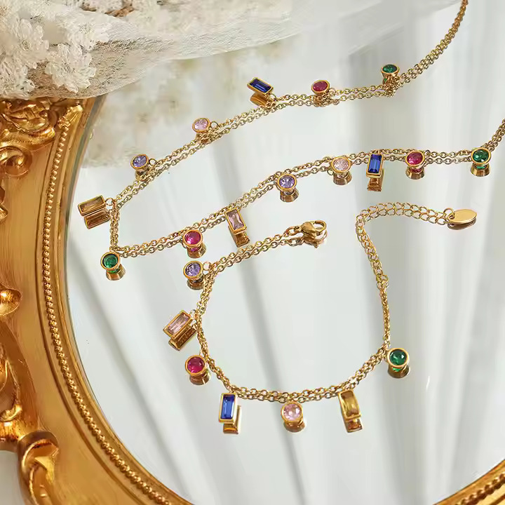 Multicolor Aura — Twin Gemstone Chain Set