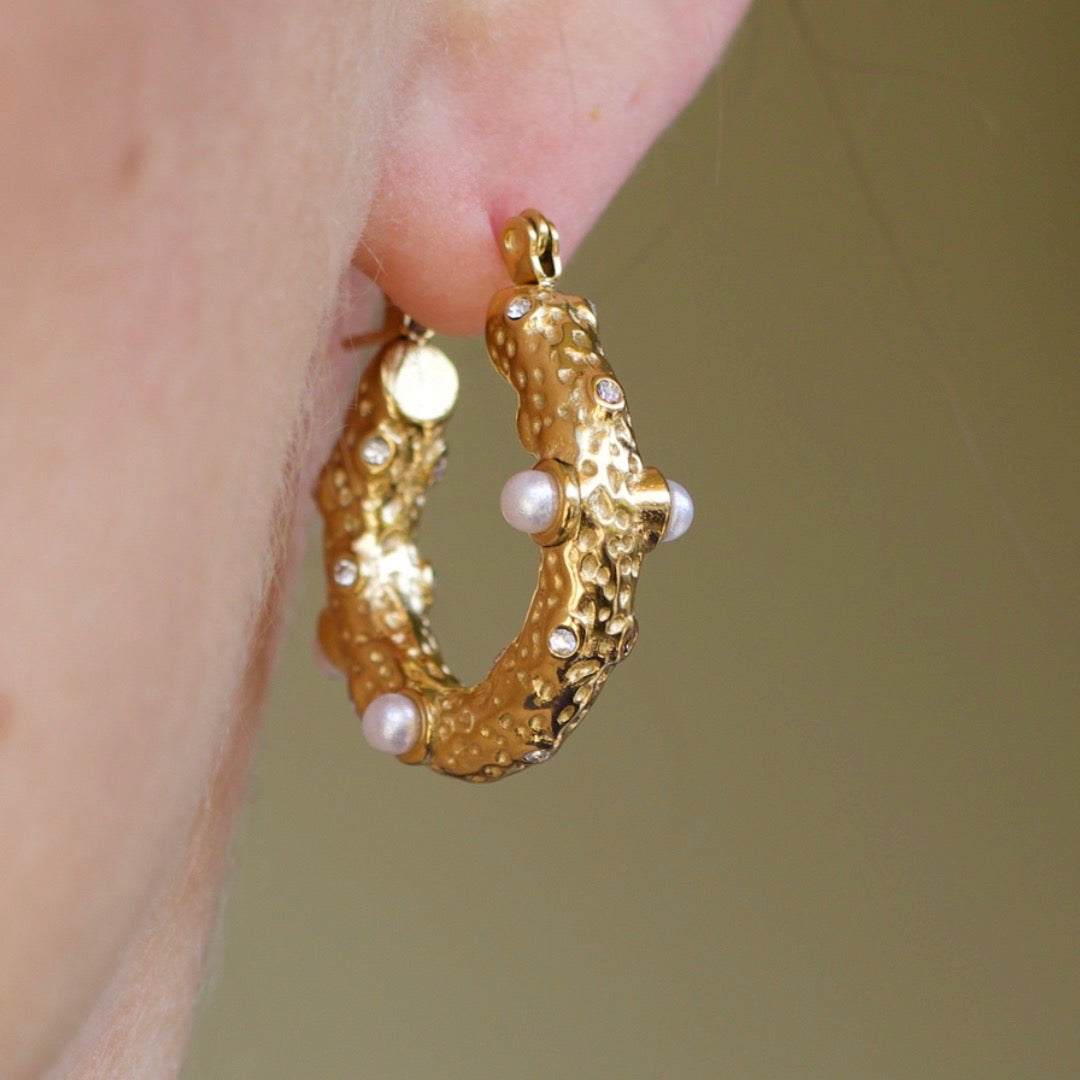 Celeste Pearl Hoop Earrings