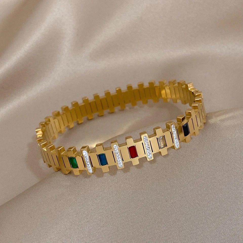 Prism Gleam – Multicolored Gemstone Gold Bracelet