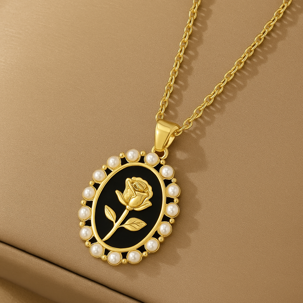 Rosette Elegance – Pearl Halo Necklace