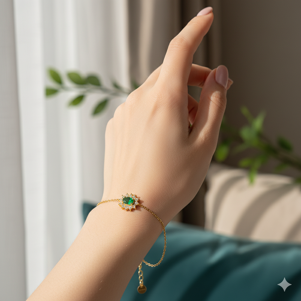 Zamurd Charm Bracelet – Gold & Green Elegance