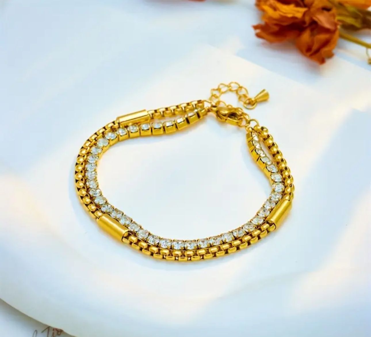 Serene Gleam – Dual Chain Gold & Diamond Bracelet