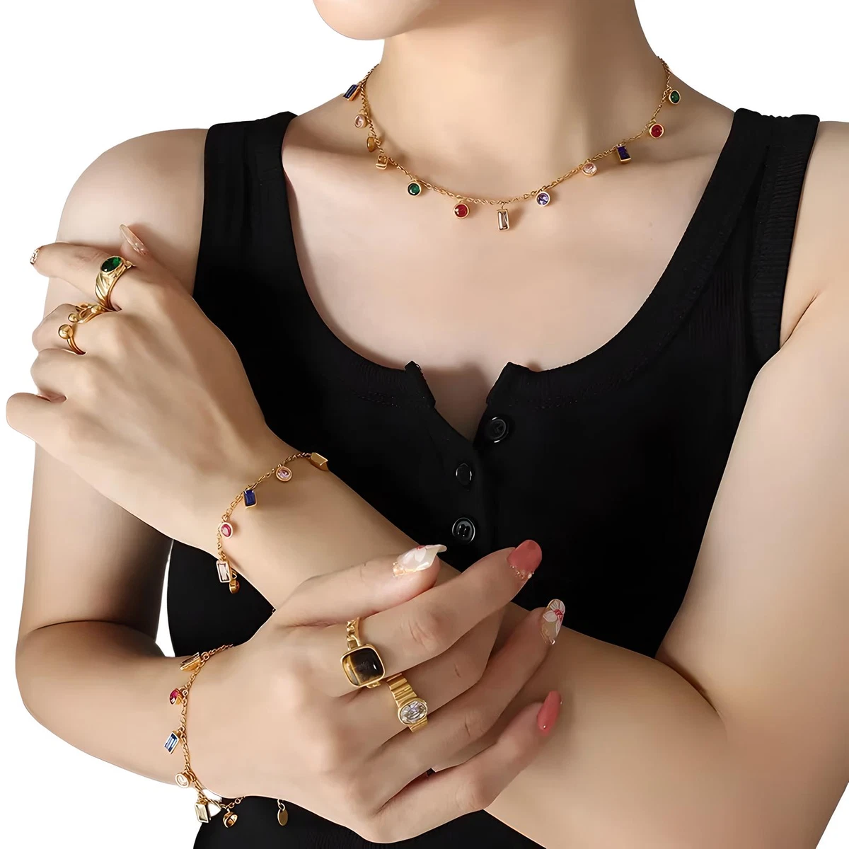 Multicolor Aura — Twin Gemstone Chain Set