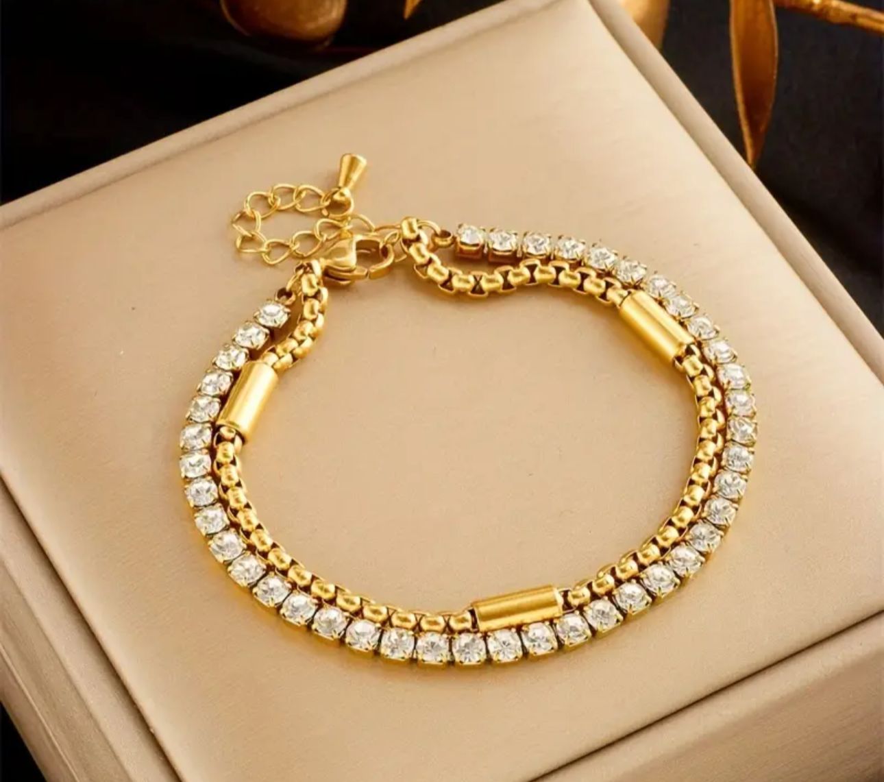 Serene Gleam – Dual Chain Gold & Diamond Bracelet