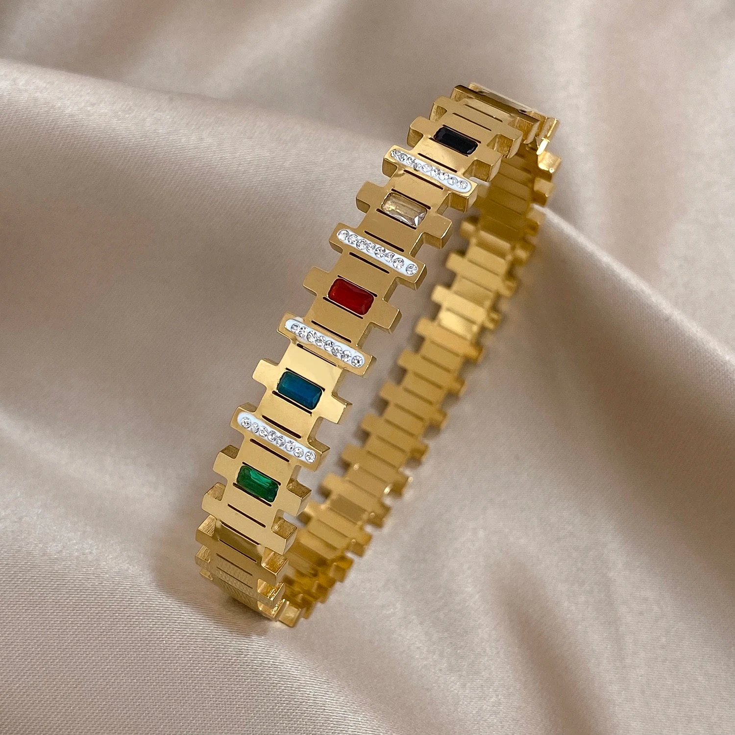 Prism Gleam – Multicolored Gemstone Gold Bracelet