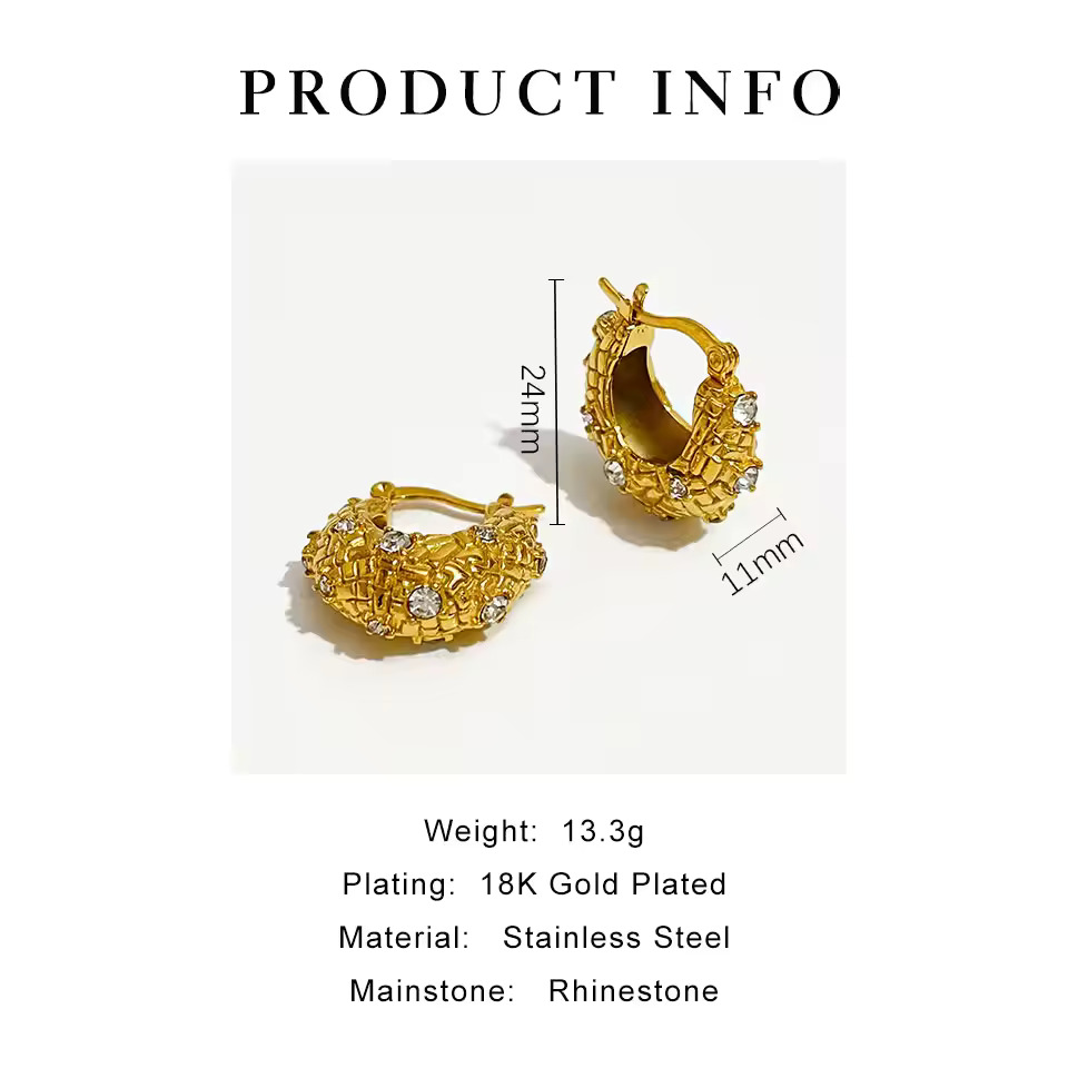 “Soleil” Textured Hoop Earrings – 18K Gold Plated