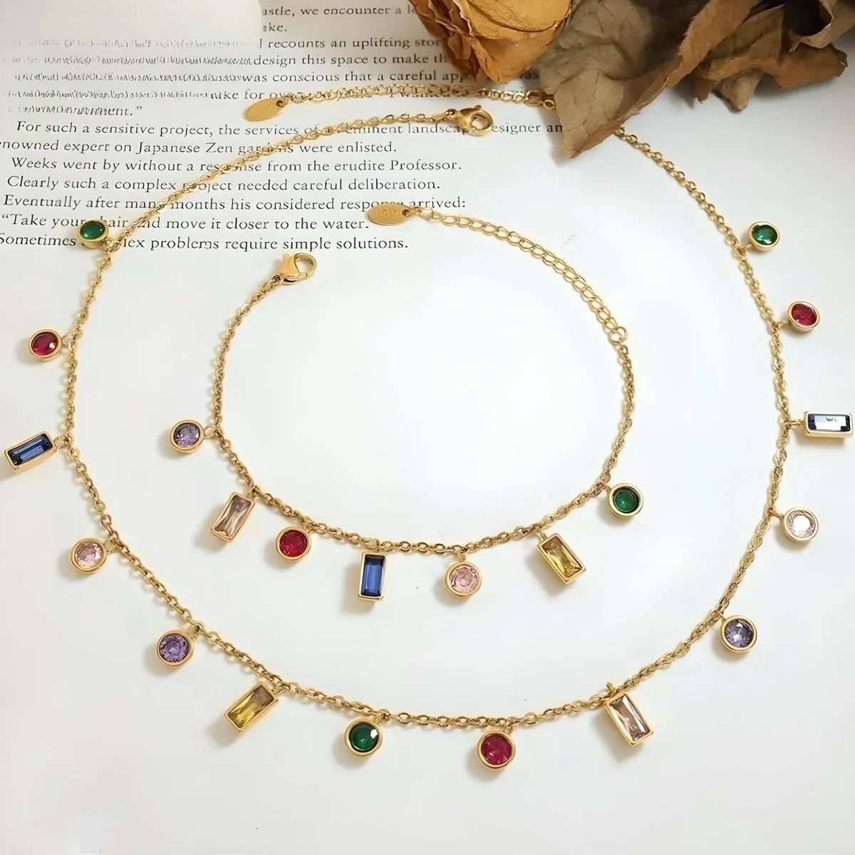 Multicolor Aura — Twin Gemstone Chain Set