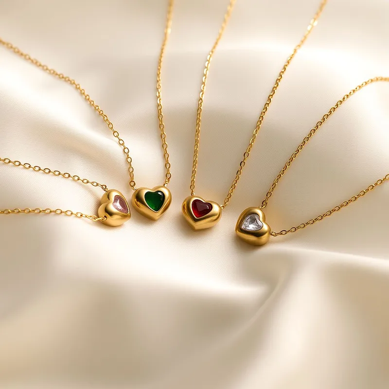 “Heartlight” Gemstone Pendant Necklace – Gold Finish