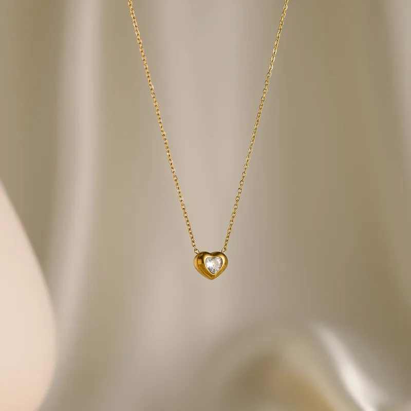 “Heartlight” Gemstone Pendant Necklace – Gold Finish