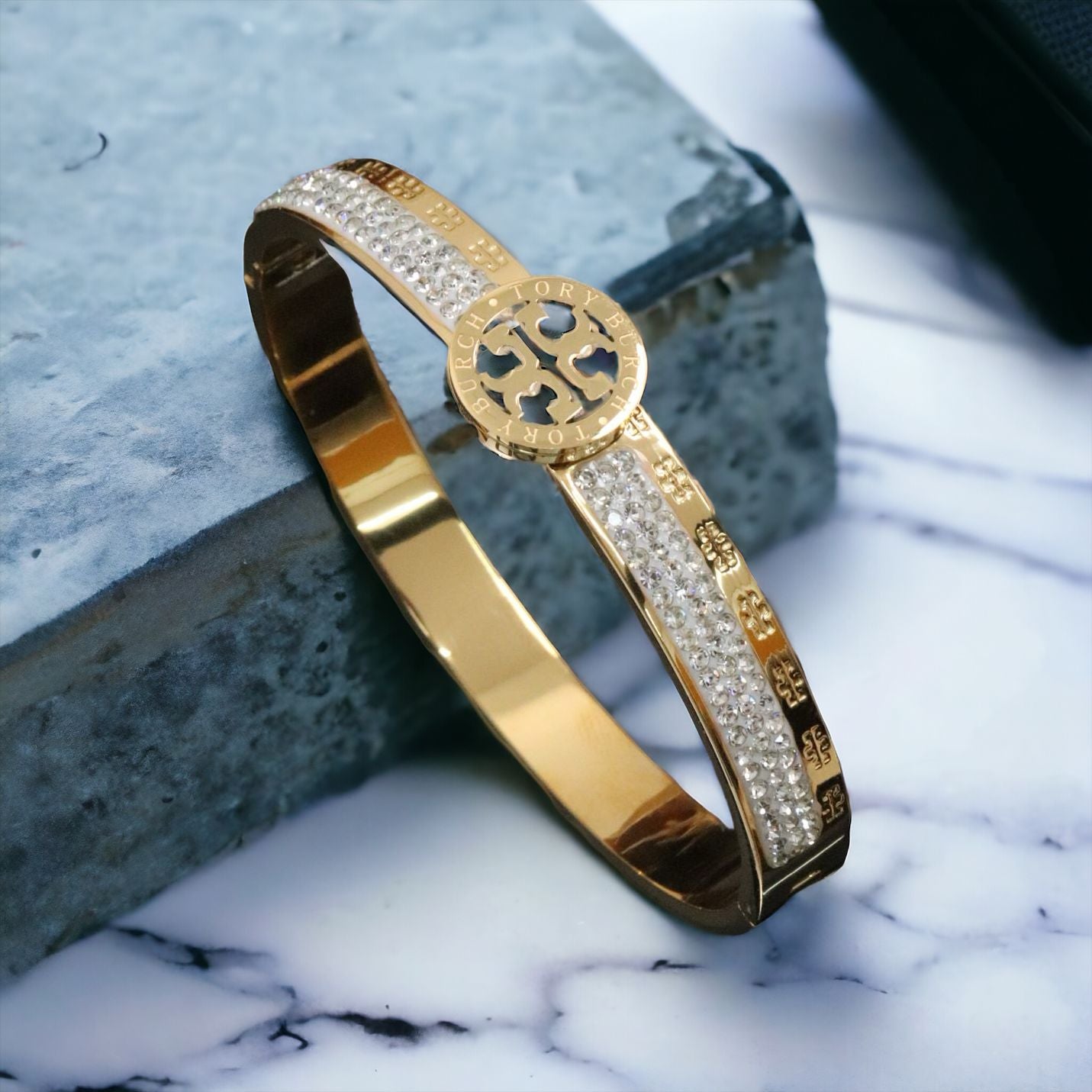 Tory Charm Bangle – Crystal Emblem Elegance