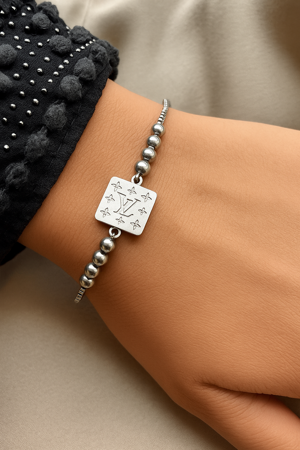 Louis Vuitton-Inspired Silver Charm Bracelet