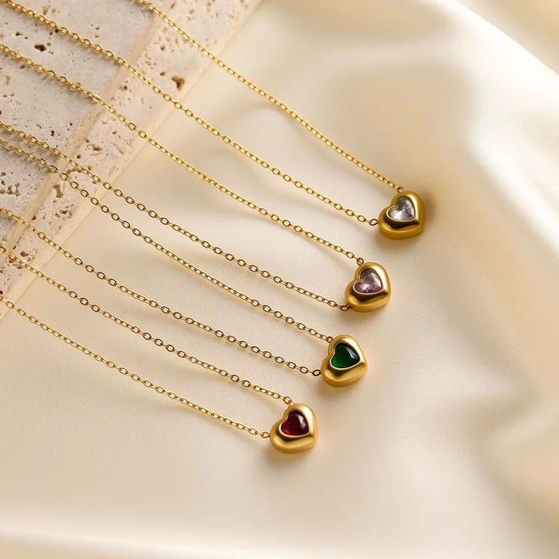“Heartlight” Gemstone Pendant Necklace – Gold Finish