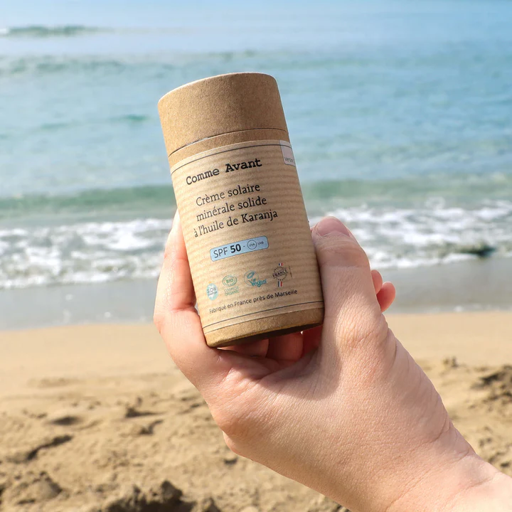 Crème solaire SPF50 minérale solide à l'huile de karanja (Sans Parfum)