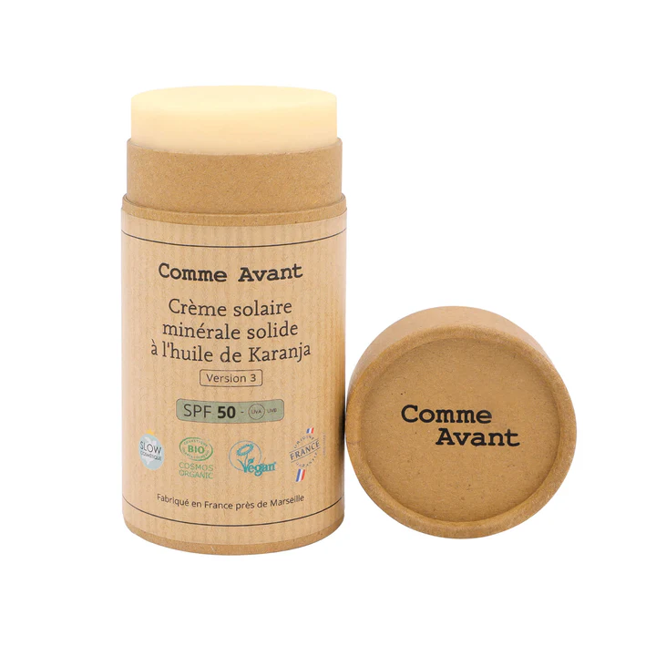 Crème solaire SPF50 minérale solide à l'huile de karanja (Sans Parfum)