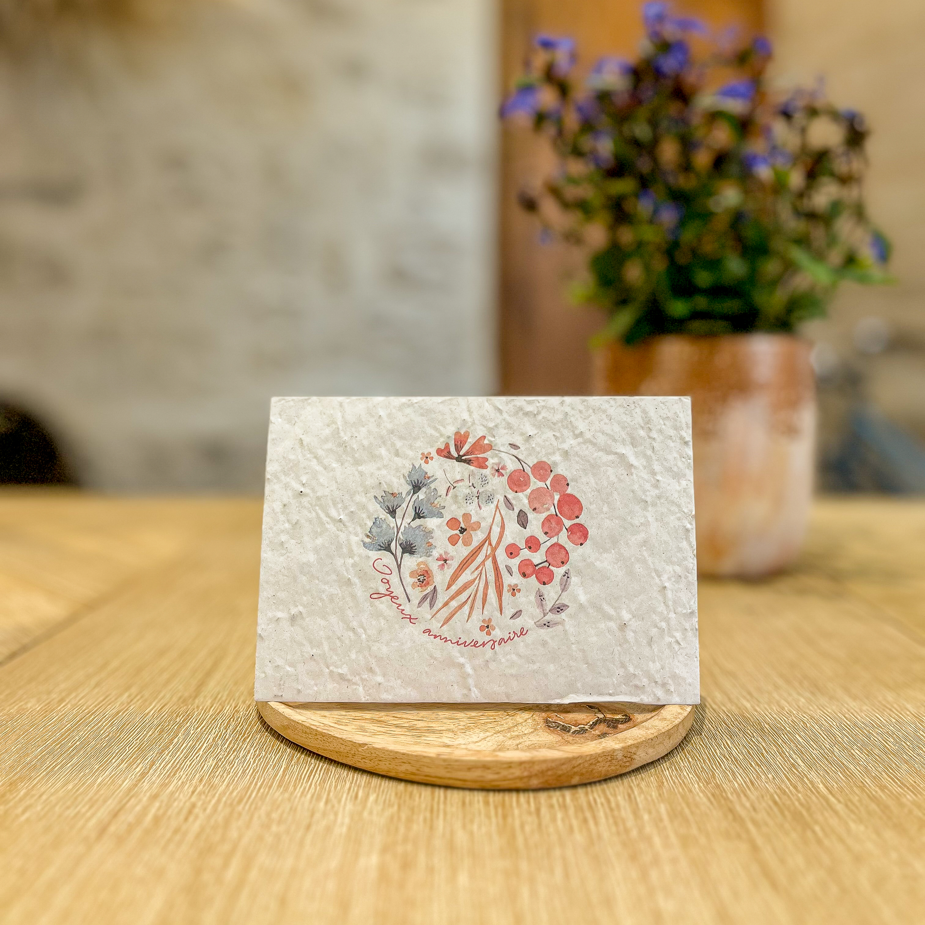 Carte ensemencée Ronds Fleuri Joyeux anniversaire