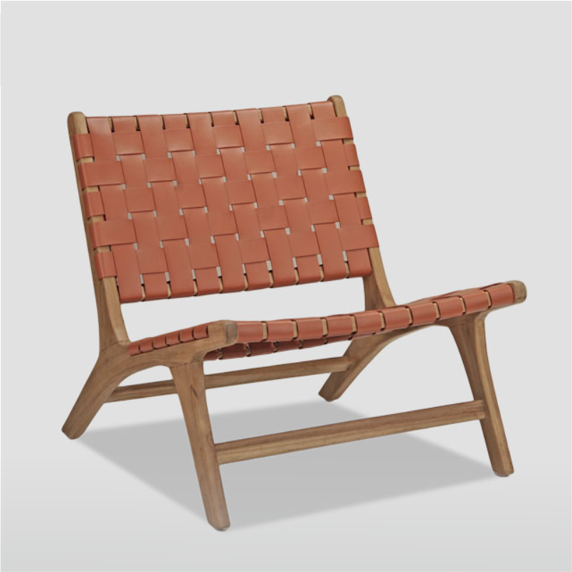 TEAK & WOVEN Leather Chair - Classic Walnut Wood & Leather
