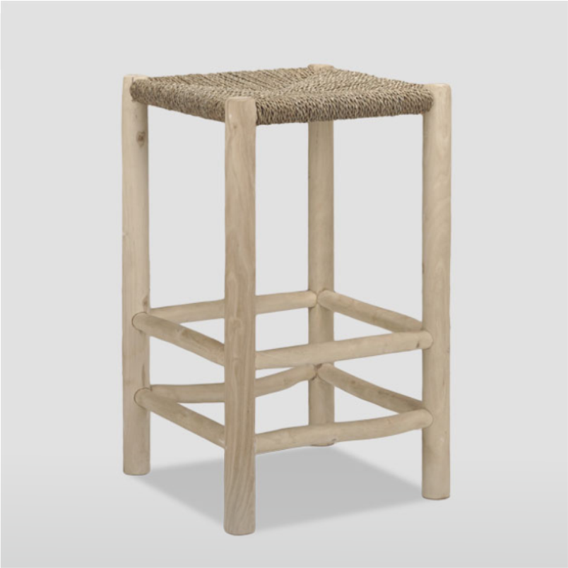 Seagrass Square Chair - Natural Woven Wooden Stool
