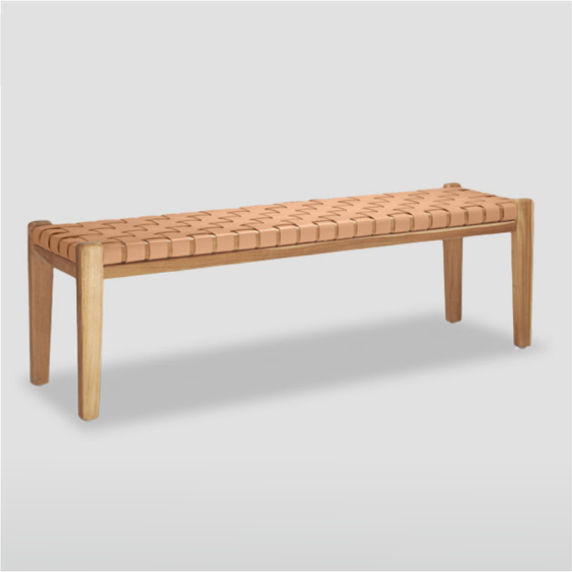 Woven Leather Wooden Bench