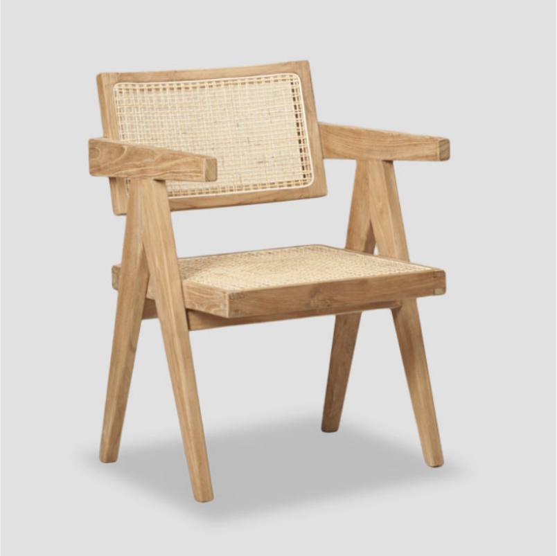 Classic Rattan Solid Wood Arm Chair - Natural Finish