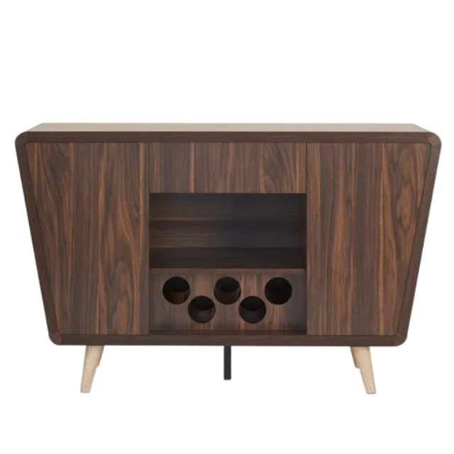 Gwendalynn Mid-Century Buffet Server - Dark Walnut with Wine Rack & Storage