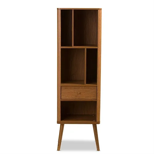 Mid-Century Modern Classic Bookcase Sideboard Cabinet - Walnut 3-Shelf Storage