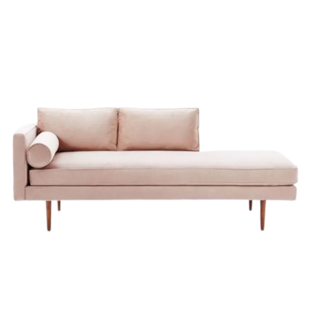 Dusty Blush Pink Velvet Chaise Lounge - Modern Living Room Couch Sofa
