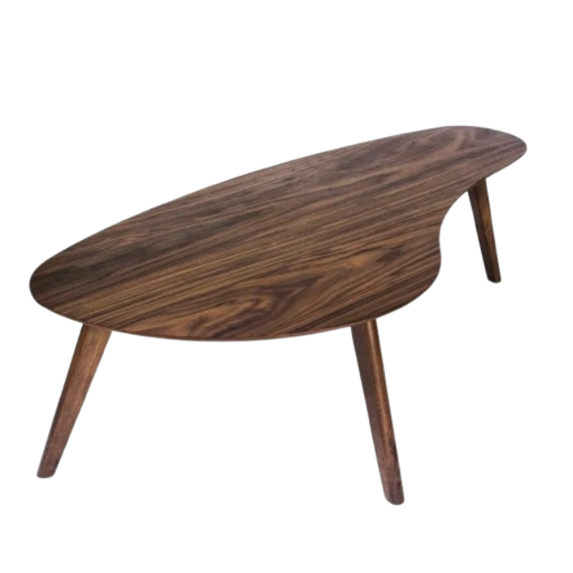 Kidney Shaped Coffee Table - Stylish Walnut Mid-Century Accent Table