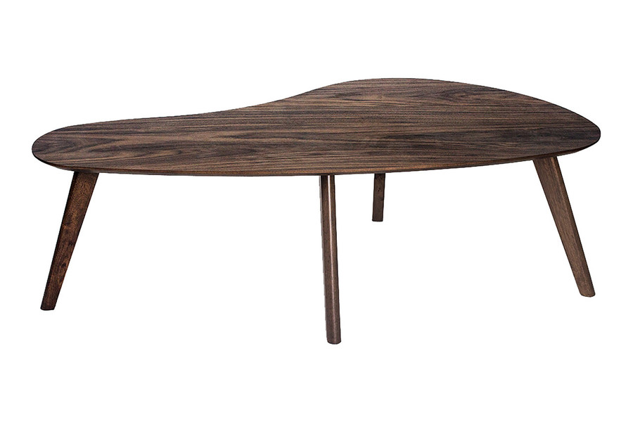 Kidney Shaped Coffee Table - Stylish Walnut Mid-Century Accent Table