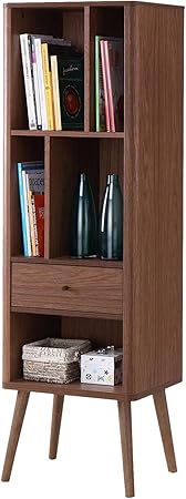 Mid-Century Modern Bookcase - Walnut Wood Display Shelf for Home & Office