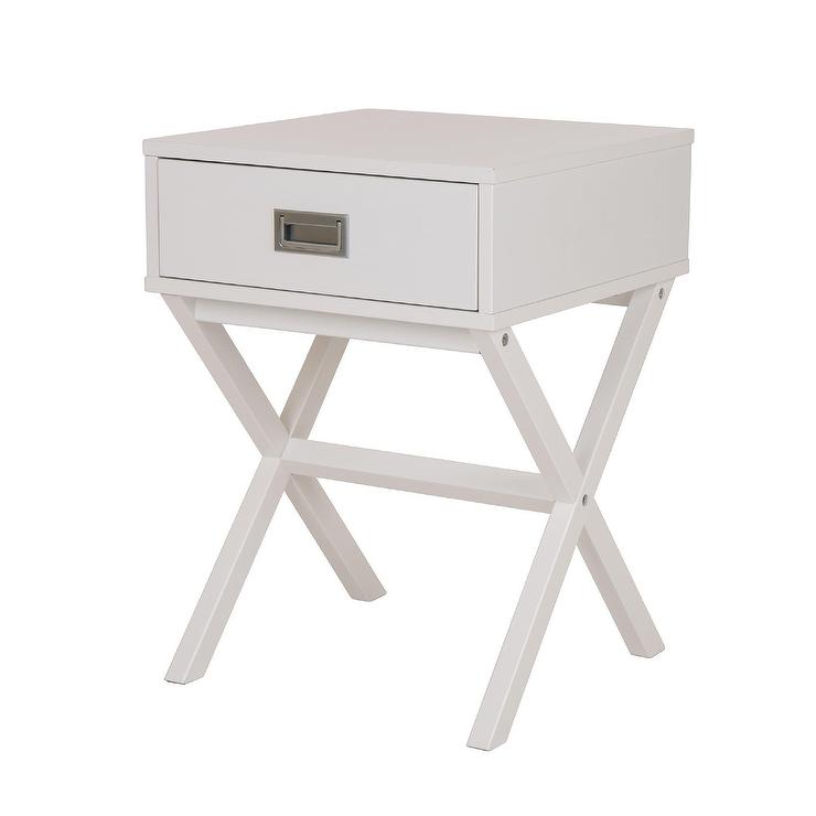 Glitzhome White End Table - Modern X-Shape Wooden Side Table with Storage
