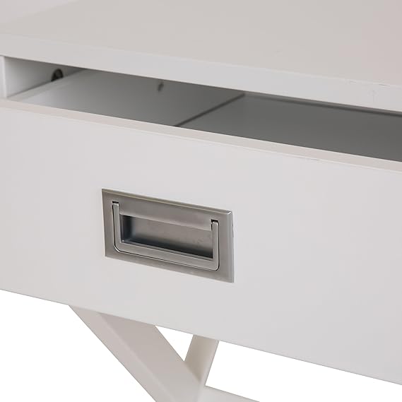 Glitzhome White End Table - Modern X-Shape Wooden Side Table with Storage