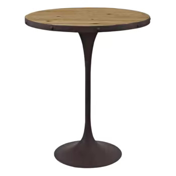 Stone Bar Dining Table - Glam Round Pedestal Bar Table in Walnut Finish