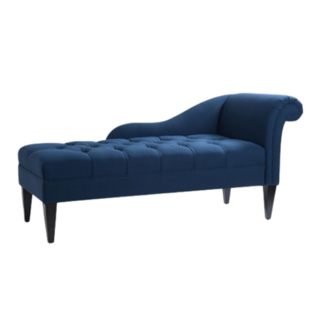 Tufted Roll Arm Chaise Lounge Navy Blue Velvet Seating Design