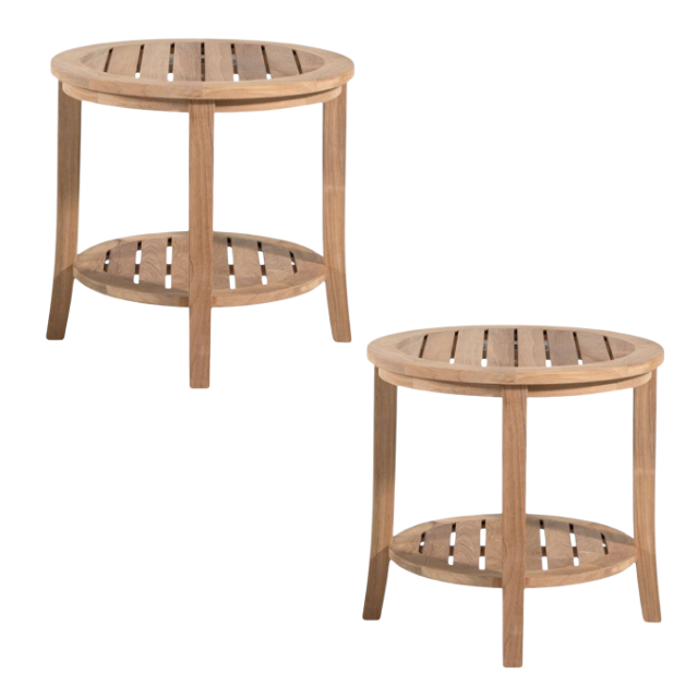 Country Casual Teak Round Coffee Table with Slatted Top Design