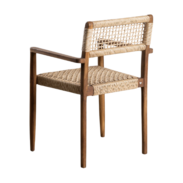 Rustic Coastal Teak Wood Garden Chair with Woven Rope Design