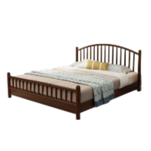 Teak Wood Bed Frame with Spindle Headboard and Footboard